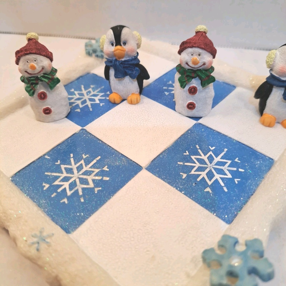 Avon Winter Buddies Tic Tac Toe Set Handmade Board Game Snowman Penguin 2002